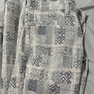 Blank NYC Blue and Cream Geometric Jacquard Jeans
